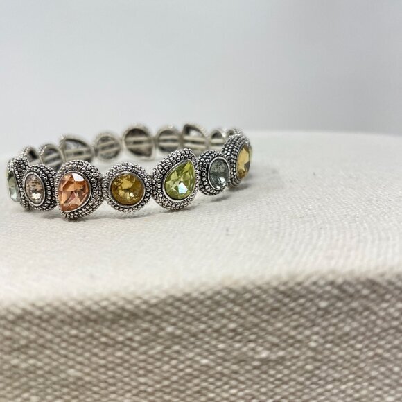 Napier Silver-Tone Stretch Bracelet With Multi-Color Teardrop Glass Accents - Picture 5 of 11